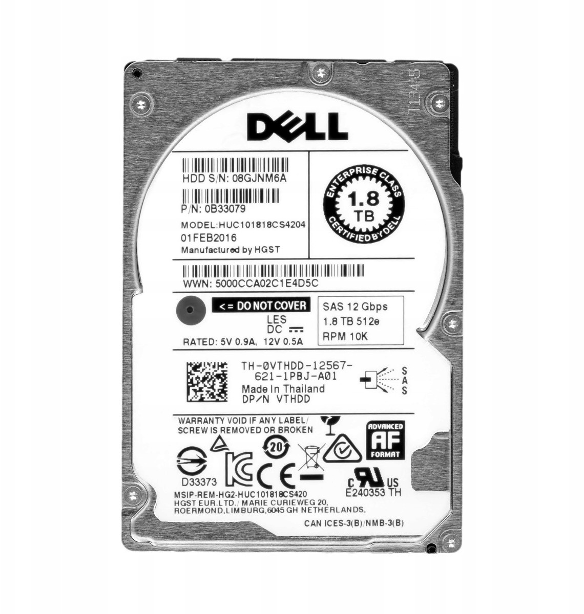 Dell 0VTHDD 1.8TB 10K SAS-3 2.5'' HUC101818CS4204