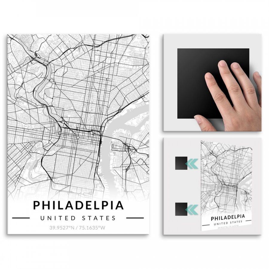Pix4home Plakat metalowy Mapa B&W Filadelfia L POS-L-03393