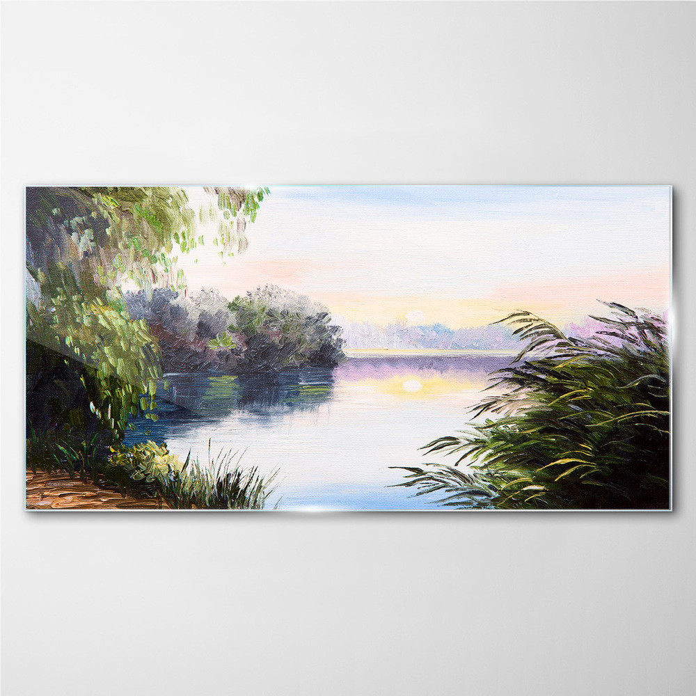 PL Coloray Obraz Szklany jezioro zachód słońca 140x70cm