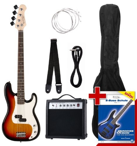Rocktile Groover's Pack PB zestaw do gitary elektrycznej, kompletny zestaw Sunburst (wzmacniacz, torba, kabel, pasek, zapasowe struny i szkoła z DVD) 00019647