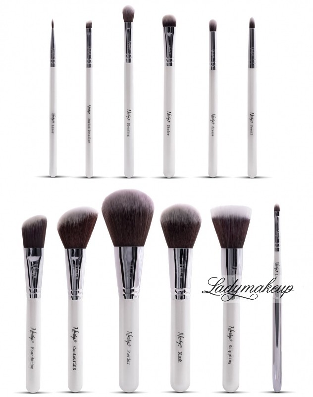 Nanshy MASTERFUL COLLECTION PEARLESCENT WHITE - Zestaw 12 pędzli do makijażu - MC-SET-001