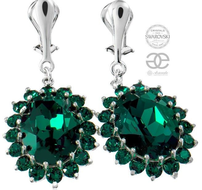 Swarovski piękne klipsy ROYAL EMERALD SREBRO CERTYFIKAT