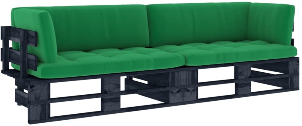 vidaXL Sofa 2-osobowa z palet, z poduszkami, czarna, drewno sosnowe