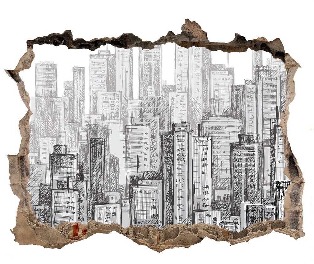 Wallmuralia.pl Fototapeta dziura na ścianę 3d Drapacze chmur