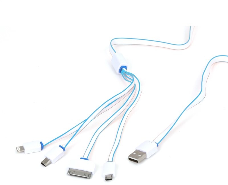 Omega HYDRA USB UNIVERSAL CHARGING CABLE KIT 4 IN 1: MICRO USB + MINI USB + IPHONE4 + LIGHTNING - WHITE & BLUE [42812] OUCK4WBL