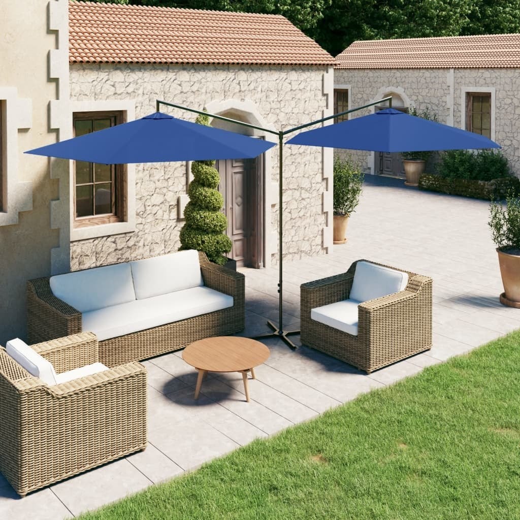 vidaXL Podwójny parasol na stalowym słupku, lazurowy, 600 cm 312569