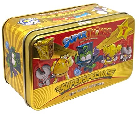 SuperThings SUPERTHINGS Series 1 Gold Tin  It contains all the special figures from Series 1, including the ultra-rare (Enigma), the 2 gold leaders, the 6 silver captains and the 2 gold hideouts 8431618017531