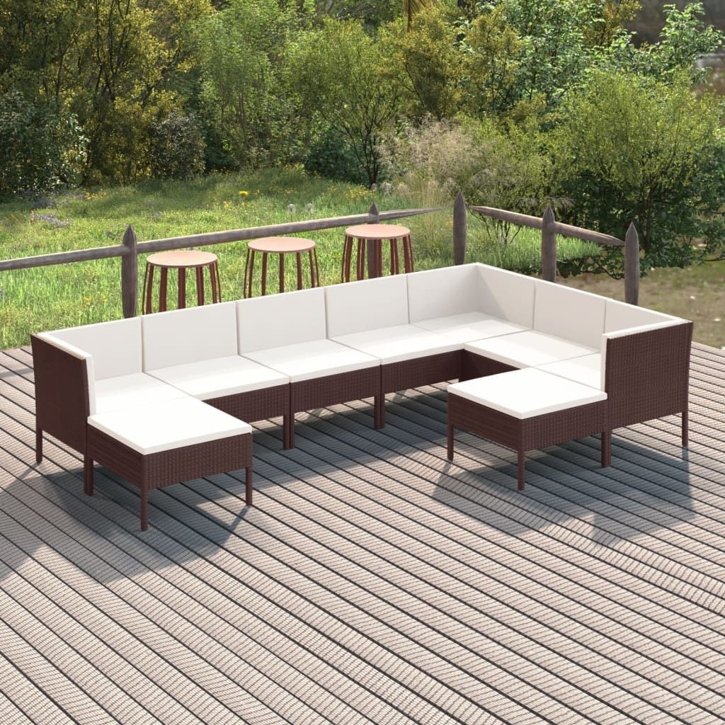 vidaXL 9-cz zestaw wypoczynkowy do ogrodu poduszki rattan PE brąz 3094423
