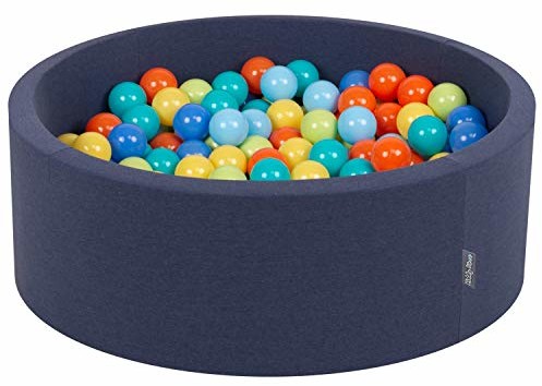 KiddyMoon basen z piłkami 90 x 30 cm, 200 piłek,  7 cm, basen z kolorowymi piłkami, dla chłopców i dzieci, okrągły, kolor: jasnozielony/pomarańczowy/turkusowy/niebieski/żółty