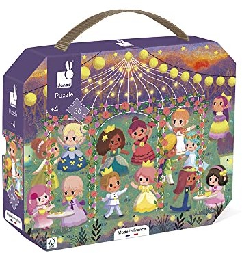 Janod Puzzle Dziecięce Princesses 36 częściowy - Gra edukacyjna Delikatna i koncentracja-walizka na nadgarstku-Wyprodukowano we Francji i certyfikowane przez FSC-od 4 lat, J02608, Wielokolorowy J02608