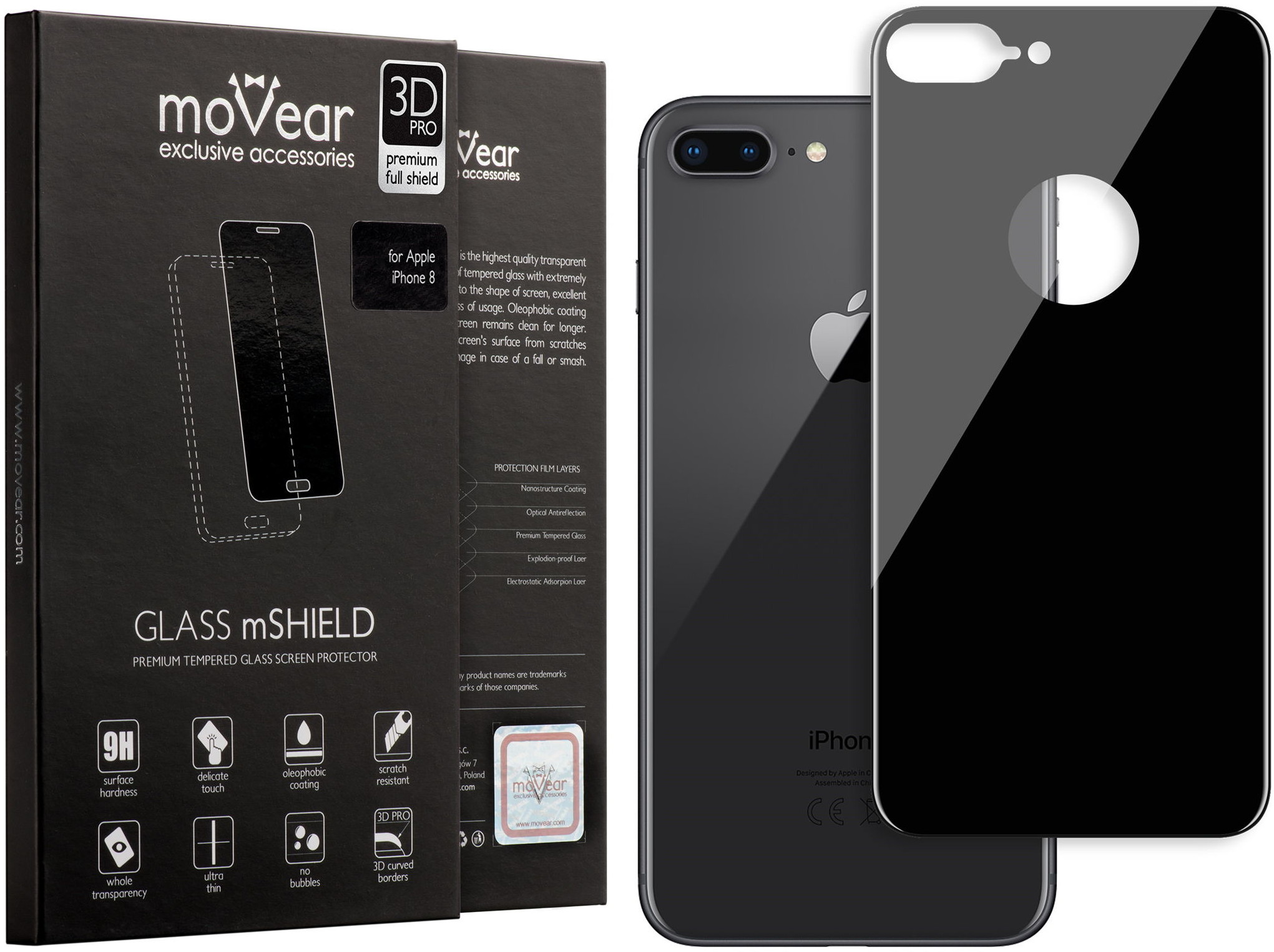 movear Szkło 3D PRO na Tył iPhone 8 Plus Hartowane 9H AIP8PG3PB4ABK