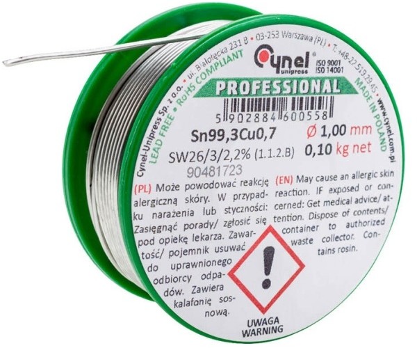 Cynel Spoiwo lutownicze bezołowiowe 1 0 mm 100 g CU1-SW26-10100