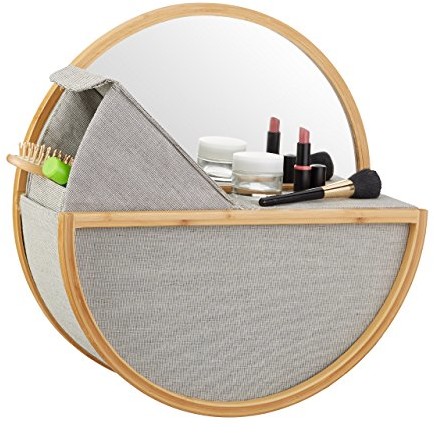 CM Relaxdays lustro ścienne lustro lustro łazienkowe z miejscem do przechowywania, lusterko kosmetyczne ścian, okrągły, bambus, wys. x szer. x gł.: 45 x 45 x 15 naturalny 10021492