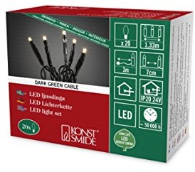 Konstsmide 6351  120 Micro LED łańcuch świetlny/do użytku wewnątrz pomieszczeń (IP )/24 V wewnętrzny transformator/20 ciepło białych diod/czarny przewód 6351-120
