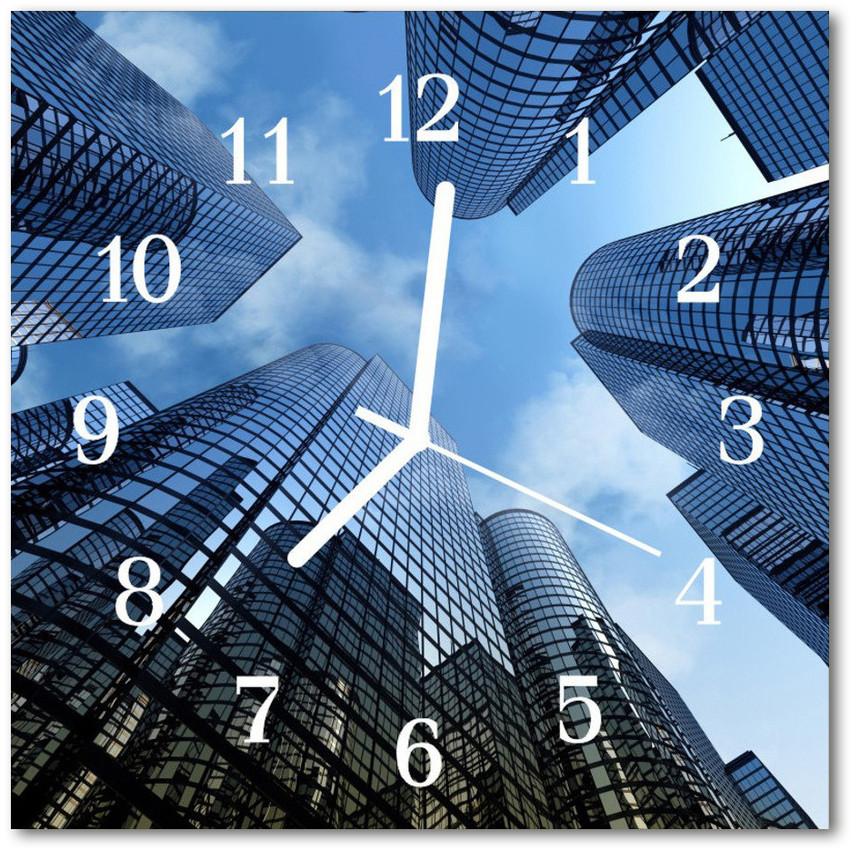 tulup pl Zegar szklany kwadratowy Budynki miasto 30x30cm