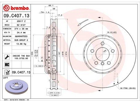 BREMBO Tarcza hamulcowa (1 sztuka) 09.C407.13