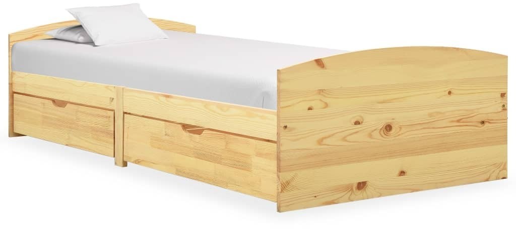 vidaXL Rama łóżka z 2 szufladami, lite drewno sosnowe, 90 x 200 cm