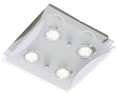 Briloner Leuchten Lampa sufitowa z 4 żarówkami LED, gwint GU10, 3 W, 250 lm, kwadratowa obudowa, chromowana 3572-048