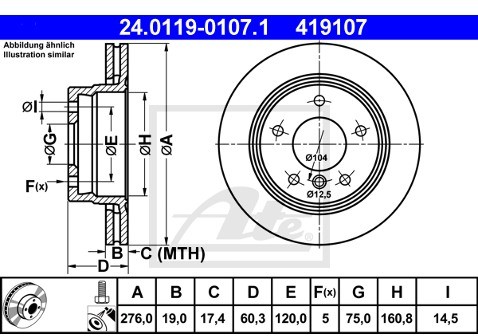 ATE TARCZA HAM 24.0119-0107.1 BMW E36 328I 95-98, E46 316I 02-05, 318D 03-05, 320D 01-05  24.0119-0107.1