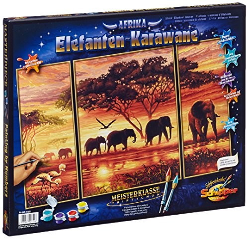 Noris Spiele Noris gry Schipper 609260455  malowanie za pomocą liczb  KARAWANA SŁONI, 50 x 80 cm NOR24556