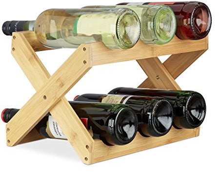Relaxdays Regał na wino z bambusa, X  Shape, 8 butelek, styl dworkowy, mały, półka na butelki składana, 22 x 36 x 20 cm, naturalny HBT 10022758
