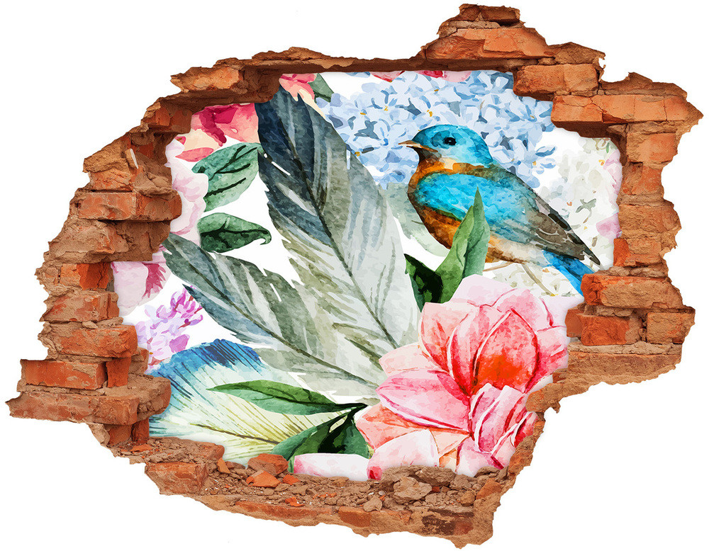 Wallmuralia.pl Dziura 3d fototapeta ścienna Kwiaty i ptaki
