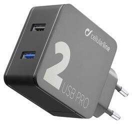 Ładowarka do sieci CellularLine Multipower 2 PRO Smartphone Detect 2 x USB 30W ACHUSB2QC30WK) Czarna