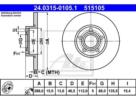 ATE TARCZA HAM POWER DISC 24.0315-0105.1 AUDI A4 1.6 00-00  24.0315-0105.1