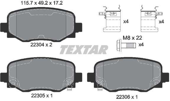 TEXTAR Klocki hamulcowe tył FIAT 500X 334 14> 2230401