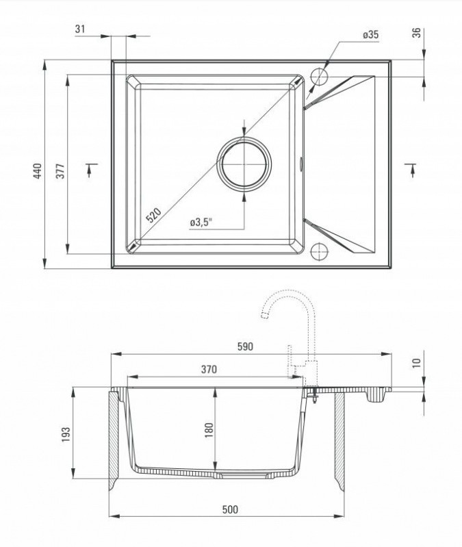 Deante Evora Zlewozmywak granitowy jednokomorowy 59x44 cm antracyt ZQJT11A