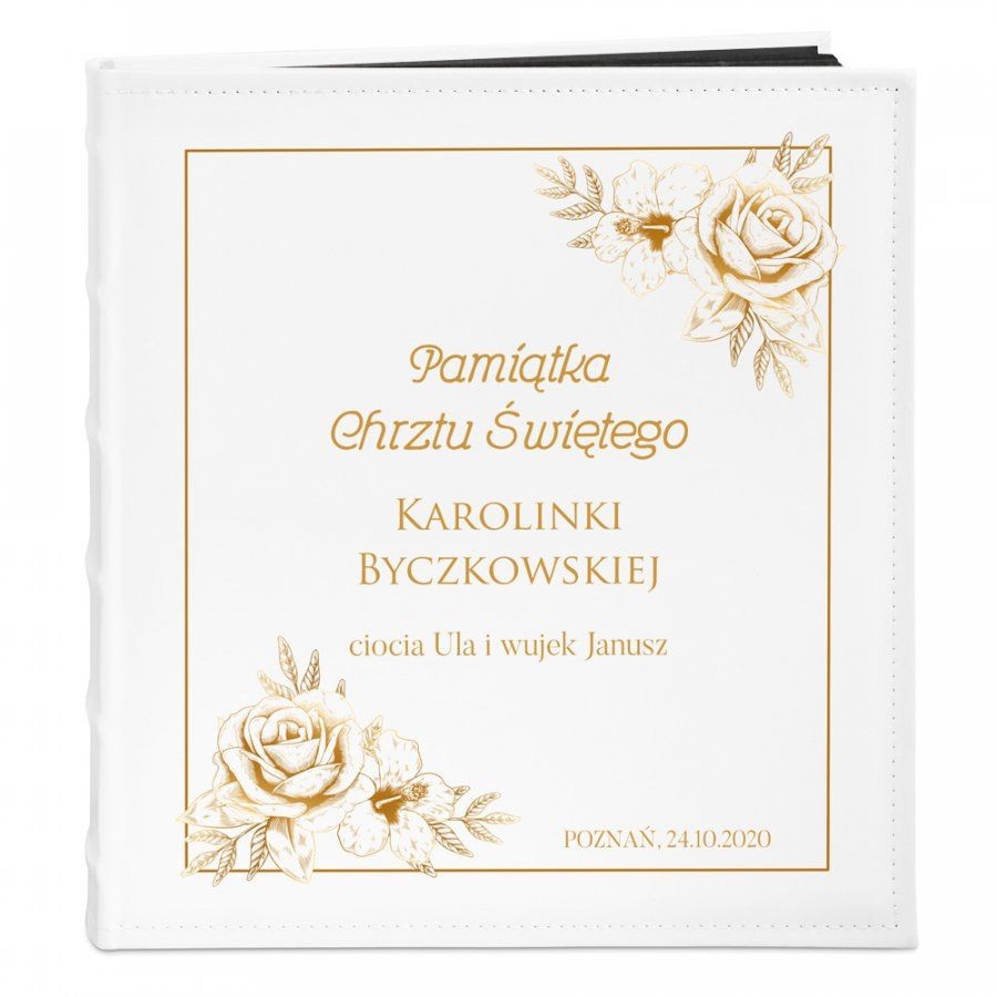 NA Murrano Album Zdjęcia Duży Pamiątka Chrztu Świętego Róże Nadruk ALB-BC-BK-UV-026