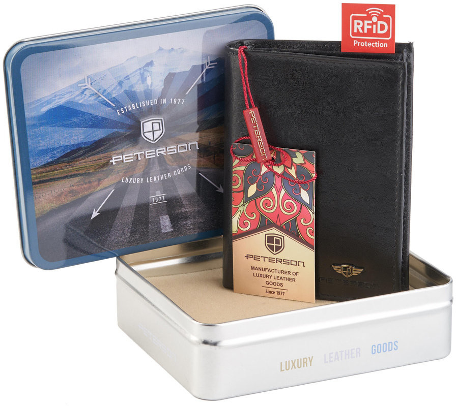 Peterson Pionowy portfel męski na karty z ochroną RFID Blocking System