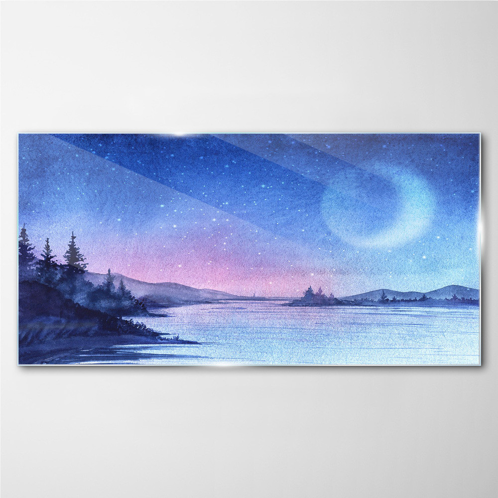 PL Coloray Obraz na Szkle rzeka drzewa księżyc 140x70cm