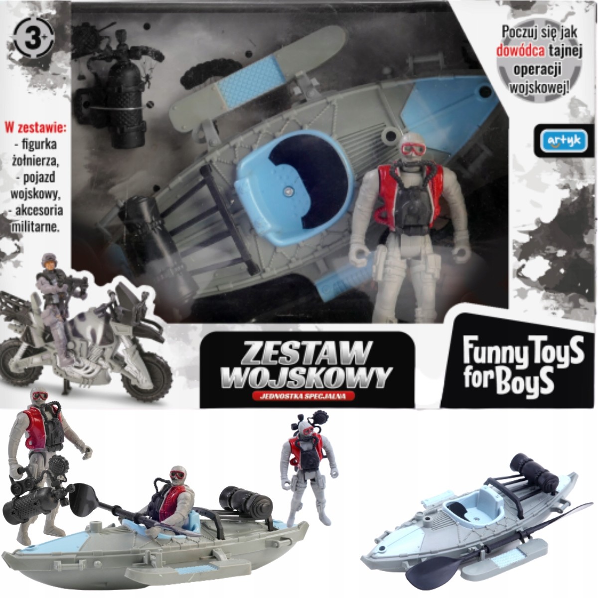 Artyk Żołnierzyki Baza Armia Zestaw Wojskowy Kajak