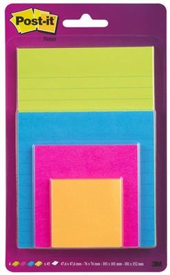 Post-It 3M Bloczek samoprzylepny Super Sticky (4622-SSEU), mix rozmiarów, 4x45 kart., zawieszka, mix kolorów 3M-70005297190