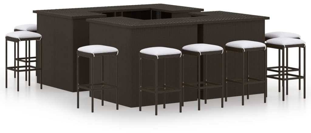 vidaXL 16-cz. zestaw barowy do ogrodu, z poduszkami, brązowy rattan PE