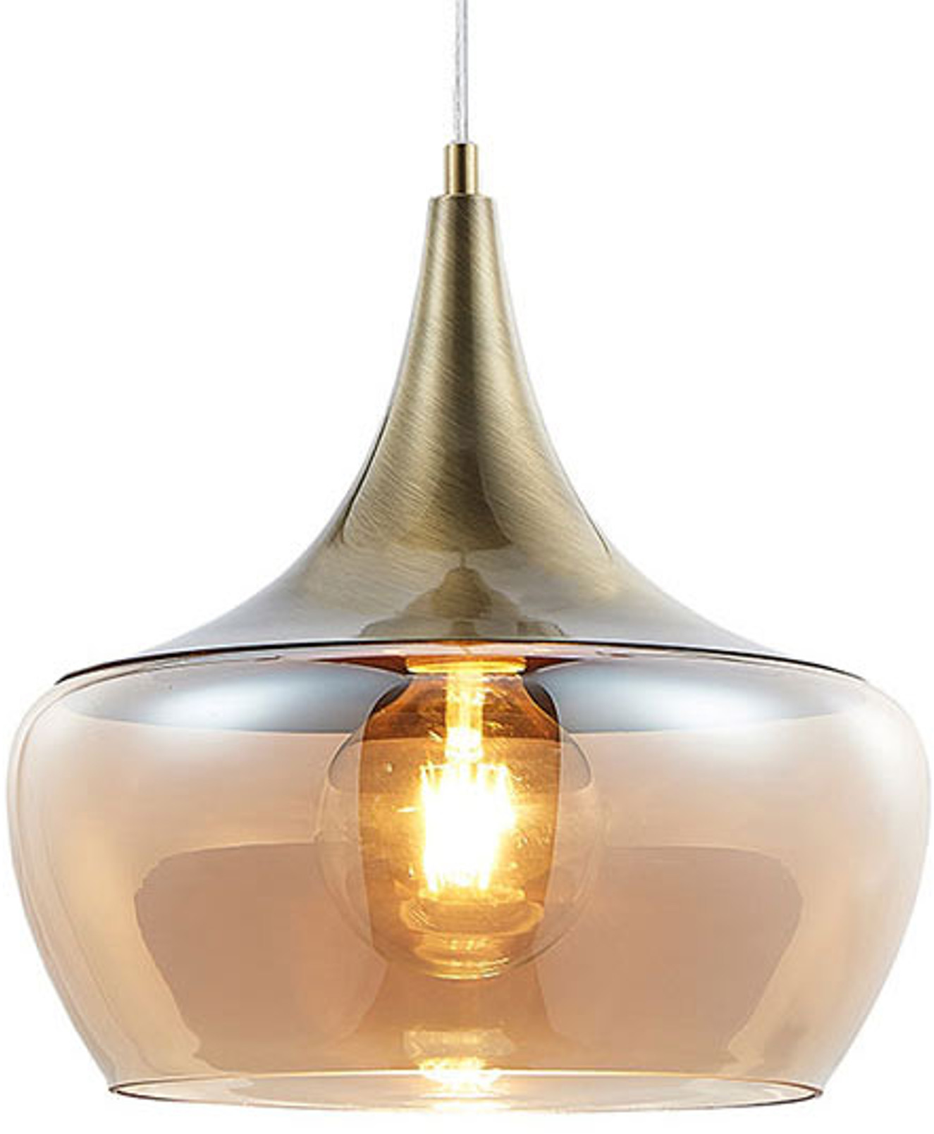 Nino Leuchten Szklana lampa wisząca Arola, mosiądz antyczny