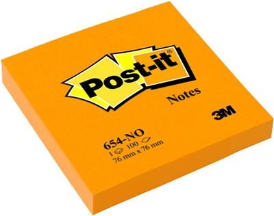 Post-It 3M Bloczek samoprzylepny (654N), 76x76mm, 1x100 kart., jaskrawy pomarańczowy 3M-FT510061946