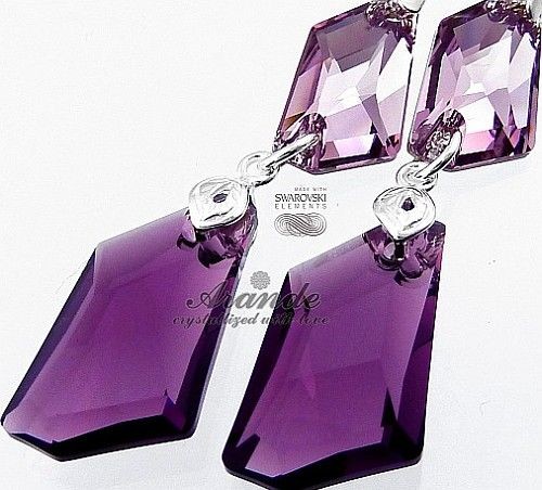 Swarovski New Piękne Długie Kolczyki Amethyst
