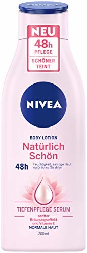 NIVEA Nivea balsam do ciała naturalnie piękny (200 ml), balsam do pielęgnacji skóry normalnej z serum do głębokiej pielęgnacji, pielęgnacja przez 48 godzin i delikatny efekt opalenizny