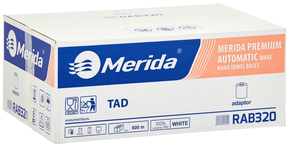 Merida Ręcznik papierowy w roli z adaptorem Top Automatic maxi 6 szt 2 warstwy 100 m biały celuloza TAD RAB320