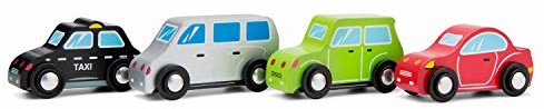 Eitech GmbH minifahr Zeuge zestaw z 4 samochody: Limuzyna, van, Coupé i Taxi/materiał: drewno/przesuwnych samochody dla dzieci w wieku od 12 miesięcy