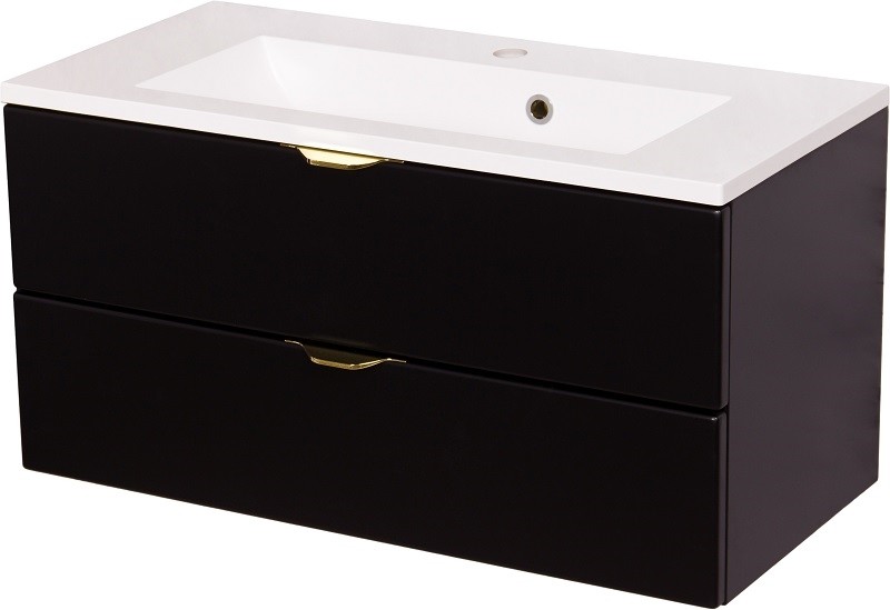 Czarna szafka łazienkowa z umywalką 80 cm Victa VIC-C-U80/39/2 + KIDDY60