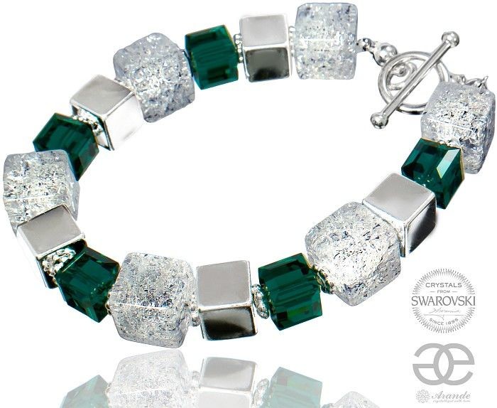 Swarovski Arande NOWE Piękna Bransoletka EMERALD ROCK SREBRO 700367