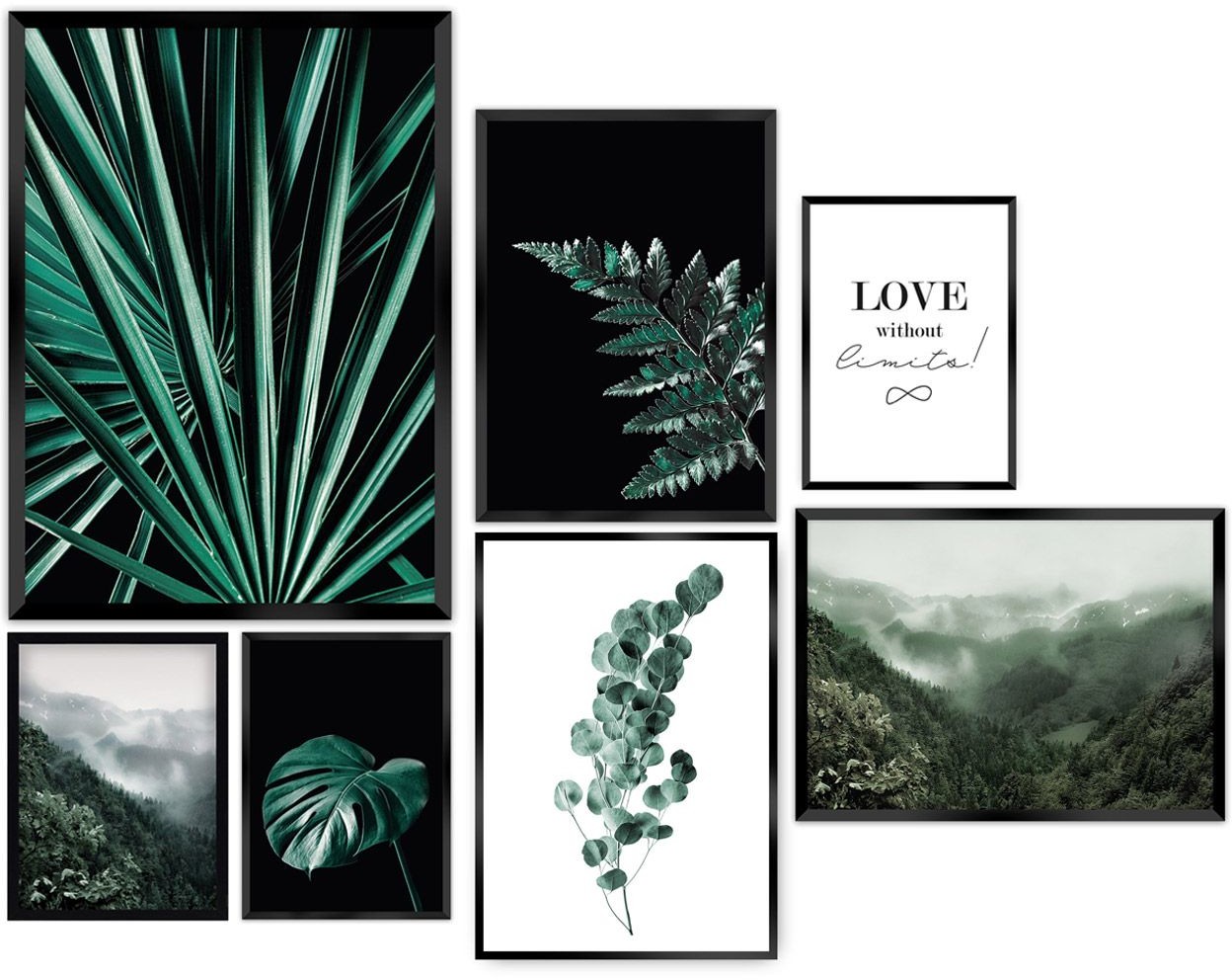 Dekoria Zestaw obrazów Green Jungle 7szt. 70x100cm 50x70cm/30x40cm 189-000-08