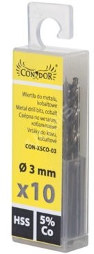 CONDOR Zestaw wierteł kobaltowe do metalu 3mm 10szt