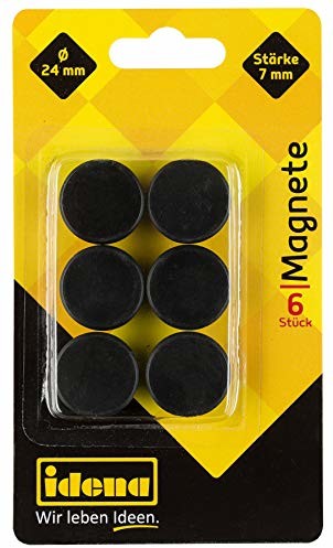 Idena Idena 377028 - magnesy, 6 sztuk, średnica 24 mm, okrągłe, grubość 7 mm, czarne 377028