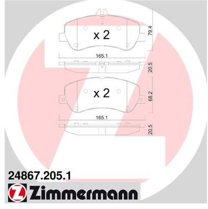 ZIMMERMANN Zestaw klocków hamulcowych, hamulce tarczowe 24867.205.1