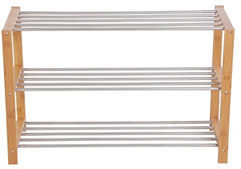 SONGMICS Songmics regał na buty, półka na buty, stojak na buty, szafka na buty, wykonana z bambusa i stali nierdzewnej, 3 poziomy, wymiary 80 x 50 x 30 cm, model LBS03N LBS03N