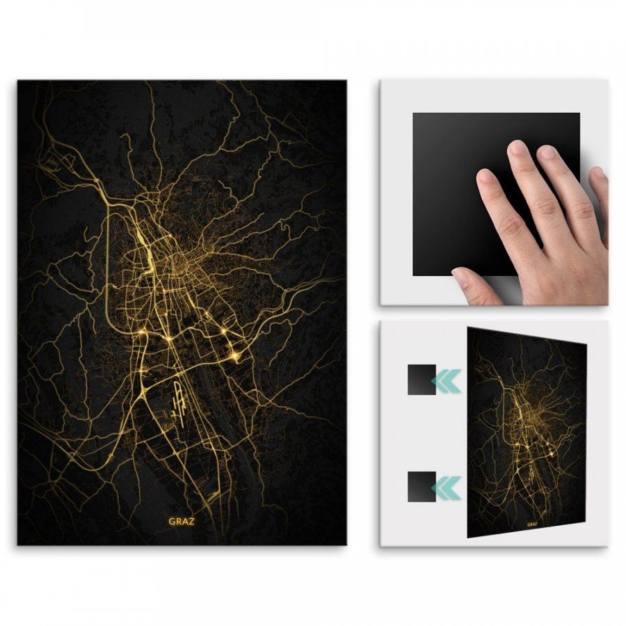 Pix4home Plakat metalowy Mapa Night Lights Graz L POS-L-03222
